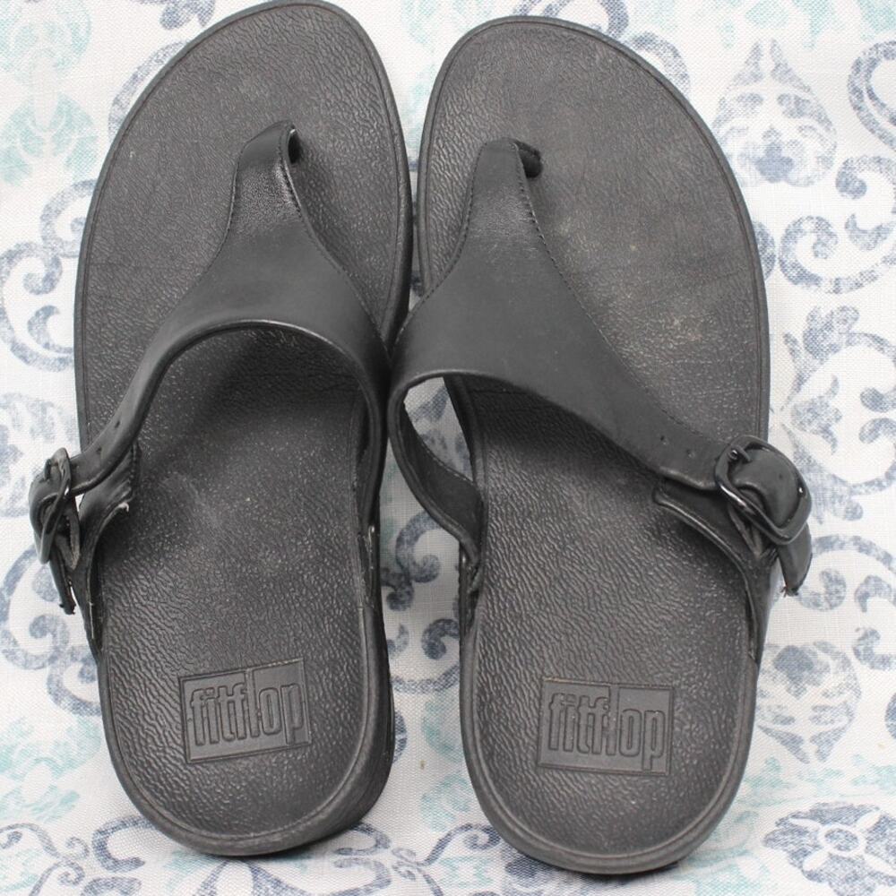 Fitflop The Skinny Women's Size US 6 Black Leather Thong Sandals Shoes B28-090 - Picture 6 of 8
